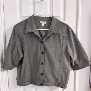 Christopher & Banks Cotton Linen Cropped Houndstooth Button Down - Size Large